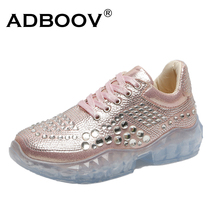 ADBOOV-zapatillas de deporte con cristales para mujer, zapatos planos con plataforma transparente, de 4 CM suela gruesa, con diamantes de imitación brillantes 2024 - compra barato