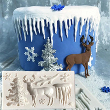 Рождественская елка, лось, снежинка, силиконовая форма для торта, форма для шоколада, инструмент для поделок, украшение для торта из помадки 2024 - купить недорого