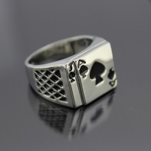 Size 7-12 Hotsale Cool Men's Jewelry Chunky White Gold Color Black Enamel Spades Poker Ring Men 2024 - buy cheap