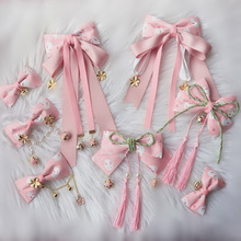 Pink Sakura Rabbit Cosplay Lolita Kawaii Tassel Bow Bell Hair Pin Headwear Japanese Women's Maid Kimono Side clip headband 2024 - buy cheap