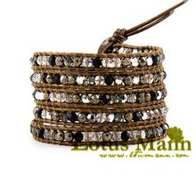 Lotusmann elegance pyrite and colorful crystal bracelet on gold leather for woman as friendship Wrap Bracelet on Leather 2024 - buy cheap