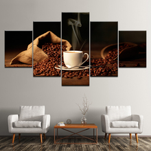 Pintura em tela de grãos de café e café quente, 5 peças, arte de parede, pintura de papelão modular, poster impresso, decoração de casa para sala de estar 2024 - compre barato