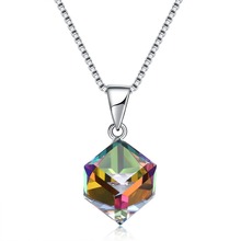 925 Sterling Silver Pendant Necklaces Women Elegant S925 Colorful Blue Cube Crystal Necklaces for Lady Party Neck Wears Jewelry 2024 - buy cheap