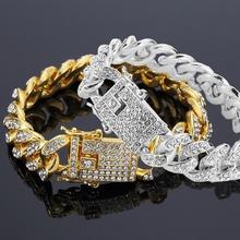 Brazalete con incrustaciones de diamantes de imitación para hombre, pulsera de eslabones cubanos, estilo Hip Hop, joyería 2024 - compra barato