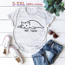 Женская футболка с короткими рукавами и круглым вырезом, из 100% хлопка, с принтом симпатичного кота и букв размера плюс, Повседневная летняя футболка 2024 - купить недорого