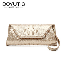 DOYUTIG Women Evening Clutch Bags Gold Crocodile Pattern Female Genuine Leather Shoulder Bags Crossbody Purses & Handbags A207 2024 - buy cheap