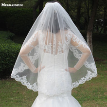 Real Photos One Layer Lace Appliques Edge Short Woodland Wedding Veils with Comb New White Ivory Bridal Veils 2024 - buy cheap