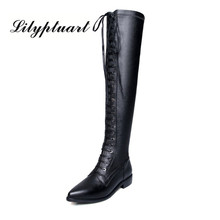 2019 new British style cowhide material knight boots pointed side zipper with rubber sole over the knee boots women 2024 - buy cheap