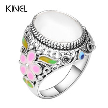 LY Vintage Jewelry 2016 New Cloisonne Unique Enamel Ring Mosaic White Opal Silver Color Rings For Women Best Friend Gift 2024 - buy cheap