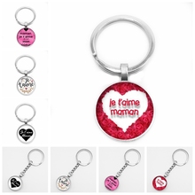 Hot! New Hot Round Glass Convex Keyring French Je T'aime Papa Et Maman Pattern Glass Dome Car Keychain Jewelry 2024 - buy cheap