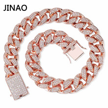 JINAO Men 20mm Heavy Iced Out Chain Zircon Miami Cuban Link Necklace Choker Bling Hip Hop Jewelry  Rosegold 16''-30'' 2024 - buy cheap