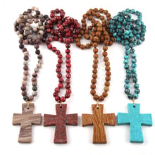 Fashion Semi Precious Stones Beads Statement Necklaces long Knotted Cross Ethnic Necklace 2024 - buy cheap