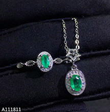 KJJEAXCMY Boutique jewelry 925 pure silver inlaid natural emerald female Jewelry Set Ring + pendant 2 piece set. 2024 - buy cheap