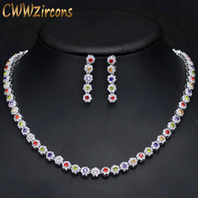 CWWZircons Multi Color Cubic Zirconia Women Wedding Choker Necklace And Earrings Sets Elegant Women Party Costume jewelry T119 2024 - buy cheap