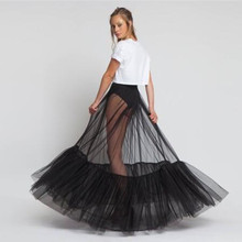 New Black See-through Women Skirts A Line fluffy Ruffle Tulle Transparent Skirts Floor Length Women Skirt Long Maxi Skirt Custom 2024 - buy cheap