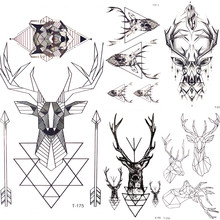 Geometric Elk Wolf Temporary Tattoo Women Body Hands Arm Art Moose Deer Tattoo Stickers Men Triangle Water Transfer Tatoos Arrow 2024 - buy cheap