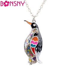 Bonsny Maxi Statement Ocean Collection Alloy Enamel Penguin Necklace Pendant Fashion Animal Jewelry For Women Girls Charms Bulk 2024 - buy cheap