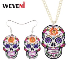 WEVENI Original Acrylic Halloween Floral Punk Skull Earrings Necklace Jewelry Sets For Women Girls 2018 Collier Gift Drop Ship 2024 - buy cheap
