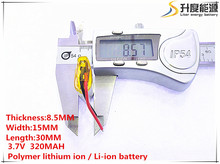 li-po 10pcs [SD] 3.7V,320mAH,[851530] Polymer lithium ion / Li-ion battery for TOY,POWER BANK,GPS,mp3,mp4,cell phone,speaker 2024 - buy cheap