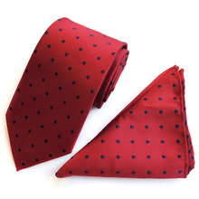 Wholesale 8cm Men Formal Necktie Pocket Square Set for Wedding Red with Dark Blue Dots 2024 - buy cheap