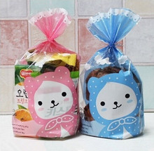 Free shipping cookie dessert biscuit plastic bag cute pink blue bear gift packing flat bags candy package supplies favors 2024 - buy cheap