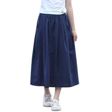 Falda de lino y algodón para mujer, Falda larga de cintura alta, plisada con cintura elástica, informal y elegante, 1607 2024 - compra barato