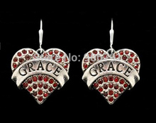 Newest Styles rhodium plated Grace Red Crystal Heart Earrings(E100069), 30pair a lot 2024 - buy cheap