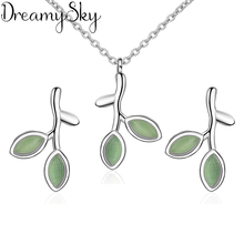 Bijoux 2018 Bridal Wedding Opal Jewelry Sets Silver Color  Fresh Leaf Necklaces Earrings for Women Statement Jewelry 2024 - buy cheap