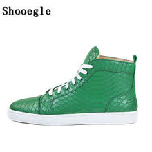 SHOOEGLE Fashion Men Lace Up High Top Shoes Black Snakeskin Sneakers Pattern Ankle Boots High Quality Red Zapatillas Hombre 2024 - buy cheap