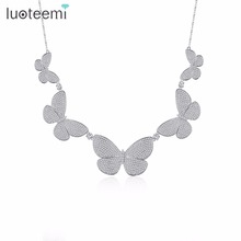 LUOTEEMI New Vintage Jewelry Five Pcs Butterfly Pendant with Long Chain Necklace Micro Paved Tiny CZ Crystal Delicate Bijoux 2024 - buy cheap