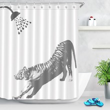 Tecido de poliéster para banheira, cortina de banheiro engraçada com estampa de desenho animado, preto e tigre, branco, à prova d'água 2024 - compre barato