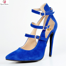 Sandalias de tacón fino con punta estrecha para mujer, zapatos azules populares, talla grande de EE. UU. 4-15 2024 - compra barato