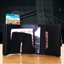 New Brand New Metal Men Credit Card Holders RFID Double Card Holder Fashion PU Leather Card Cases Slide Automatic Mini Wallet 2024 - buy cheap