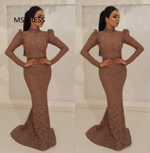 Long Sleeves Muslim Evening Dresses 2019 High Collar Lace Mermaid Islamic Dubai Saudi Arabic Long Evening Gown Formal Dress 2024 - buy cheap