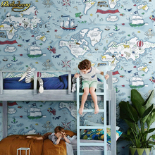 Beibehang детская комната обои для мальчика спальни Средиземноморский нетканый мультфильм Голубая морская карта детские обои 2024 - купить недорого