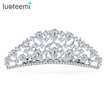 LUOTEEMI Brand Top Fancy Hair Accessories Jewelry White Gold-Color Luxury Cubic Zircon Crystal Bridal Wedding Princess Tiara 2024 - buy cheap