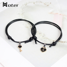 Noter-pulsera minimalista trenzada para mujer y hombre, Brazalete con llave de corazón, color negro y rojo, regalo, 2 unids/set por juego 2024 - compra barato