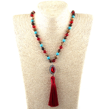 Free Shipping Fashion Bohemian Tribal Jewelry Semi Precious Stones Long Knotted Stone Handmake Paved Crystal Tassel Necklaces 2024 - buy cheap