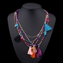 Bohemian Multilayer Color Beads Feather Tassel Necklaces for Women Vintage Gypsy Cute Charm Chokers Necklaces for Party Jewelry 2024 - buy cheap