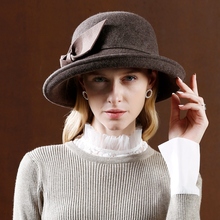 Lady Fedoras Hats Female Fashionable Leisure Dome Cap  Lounge Elegant Wool Felt Hats Curling Top Party Bowtie Hat Adjust A28 2024 - buy cheap