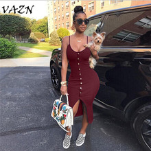 VAZN 2018 Hot Fashion Top Design Sexy Style Women Dress Solid V-Neck Sleeveless Bodycon Midi Dress Vestido D8037 2024 - buy cheap