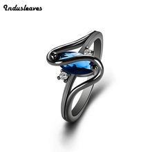 Indusleaves-anillo negro de circonia azul para mujer, joyería de moda, Ojo de caballo, regalo de fiesta 2024 - compra barato