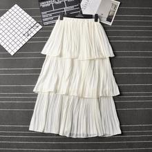 2019 летняя женская модная эластичная юбка-торт с высокой талией, чистая белая плиссированная шифоновая юбка, Корейская версия юбки для женщин 2024 - купить недорого