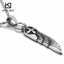 KALEN Feather Necklace Men Stainless Steel Cross Charm Pendant Chain Choker Jewelry Male Accessories 2020 2024 - buy cheap