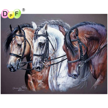 Dpf 5d completo pintura diamante em ponto cruz bordado bordado com bordado bordado três cavalos fortes artesanato de decoração de mosaico de diamante 2024 - compre barato