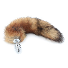 Screw plugs Red Fox Tail Spiral Butt Anal plug 35cm long Real Fox tails Metal Anal Sex Toy Drop shipping 2024 - buy cheap