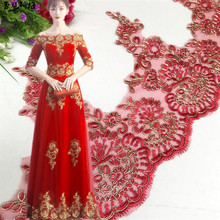 Delicate 1Yard Gold Cord Outline Red Burgundy Flower Venise Venice Lace Trim Applique Sewing Craft for Wedding Dec. LR0051 22cm 2024 - buy cheap