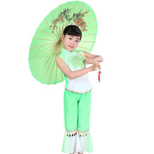 Traje de baile chino para niños, vestido de baile Yangko para niñas, vestido de baile para niños de 100-150 cm, vestido de baile de escenario rojo/verde rosa para niños 2024 - compra barato