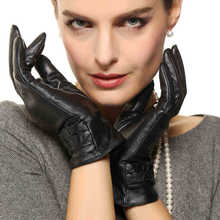 Sale Brand Women Leather Gloves Warm Winter Lady Genuine Sheepskin Glove Fashion Wrist Lace Solid Black Driving L122NQ 2024 - buy cheap