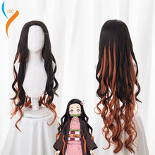 Demon Slayer: Kimetsu No Yaiba Kamado Nezuko Cosplay Wigs 95cm Long Curly Wavy Heat Resistant Synthetic Hiar Black Gradient 2024 - buy cheap